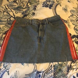 Zara denim skirt with pink/red side stripe